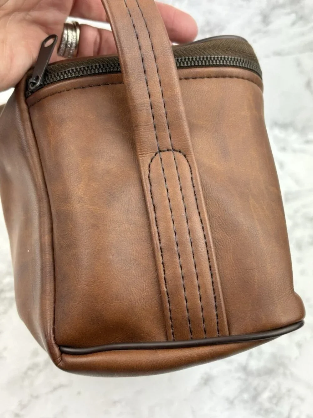 *Vintage Polaroid Camera Storage Case Brown Vinyl Mid Century Long Strap Zip